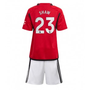 Manchester United Luke Shaw #23 Hemmaställ Barn 2023-24 Kortärmad (+ Korta byxor)